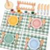 HAPGFS Wooden Play Kitchen Accessories Set with Detachable Dish Rack and Utensil Holder - Complete Set for Toddlers 3-5, Includes Plates and Cups, Colorful Cutlery for Pretend Play, Ideal Gift view 2