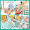 HAPGFS Wooden Play Kitchen Accessories Set with Detachable Dish Rack and Utensil Holder - Complete Set for Toddlers 3-5, Includes Plates and Cups, Colorful Cutlery for Pretend Play, Ideal Gift view 3
