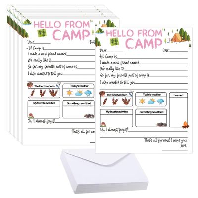 10 Set Summer Camp Letter Writing Kit with Envelopes 5. 12 x 7. 87 inch Outdoor Adventure Camp Game Card Campers Fill in the Blank Notes of Boys and Girls Camping Activity Counselor Gift (white)