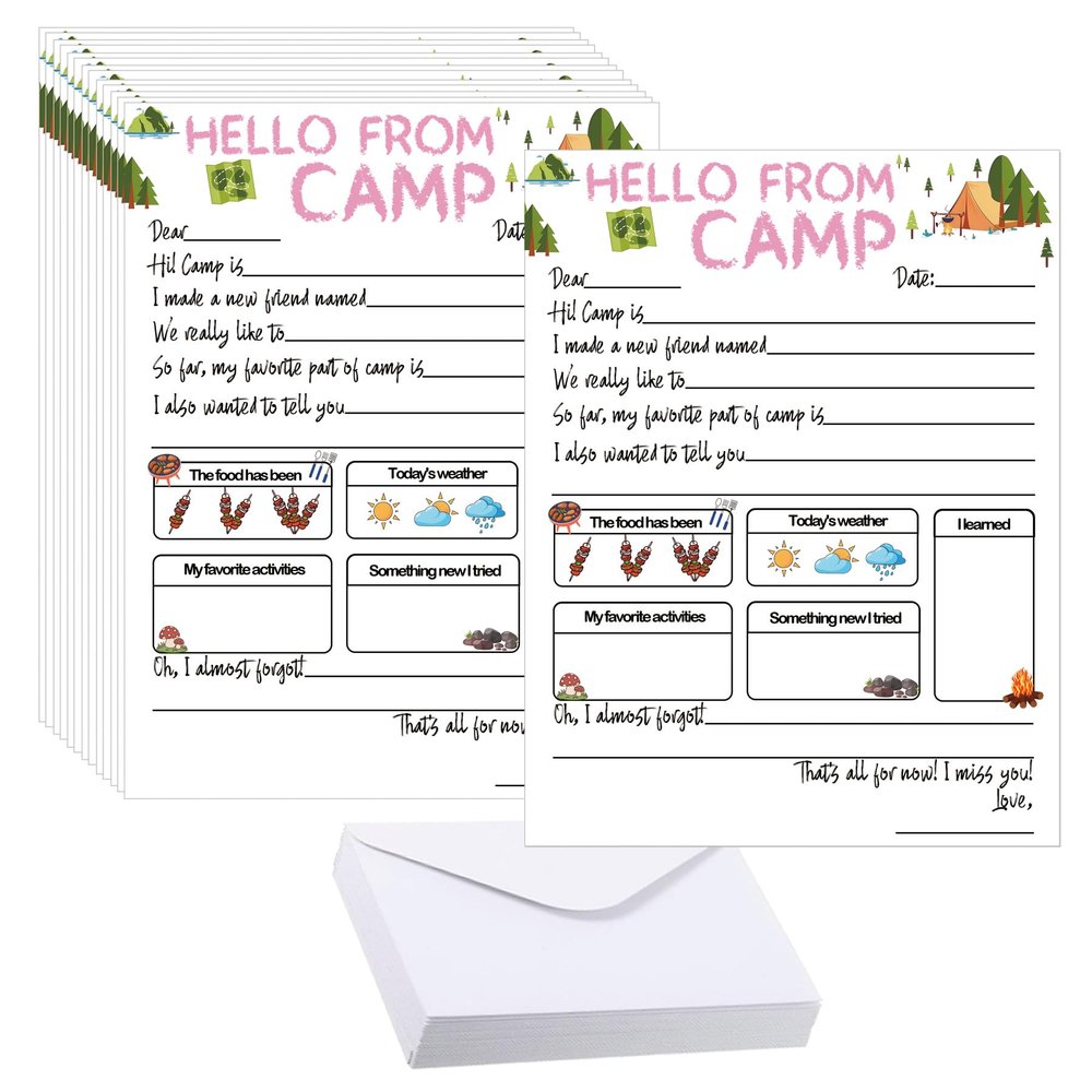 10 Set Summer Camp Letter Writing Kit with Envelopes 5. 12 x 7. 87 inch Outdoor Adventure Camp Game Card Campers Fill in the Blank Notes of Boys and Girls Camping Activity Counselor Gift (white)