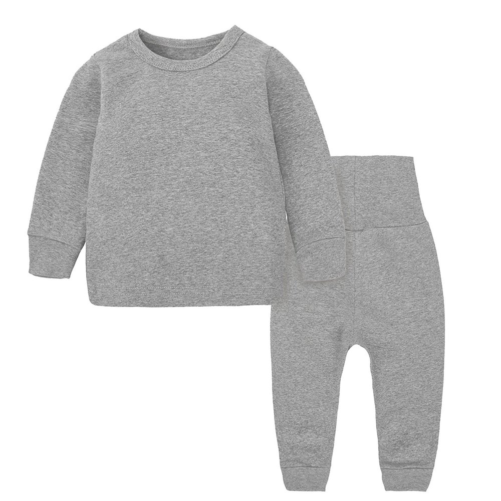 2pc Sweater Pants Sets for Toddler Plain Casual Long Sleeve Crew Neck Pullover Tops+Cotton (Dark Gray, 12-24 Months)