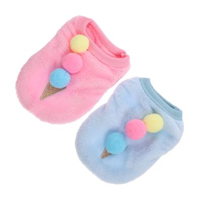 UPKOCH 2PCS Cute Ice Cream Pattern Puppy Clothes Warm Coral Fleece PET Outfit for Small Dogs Rabbits Adorable PET Costume Apparel
