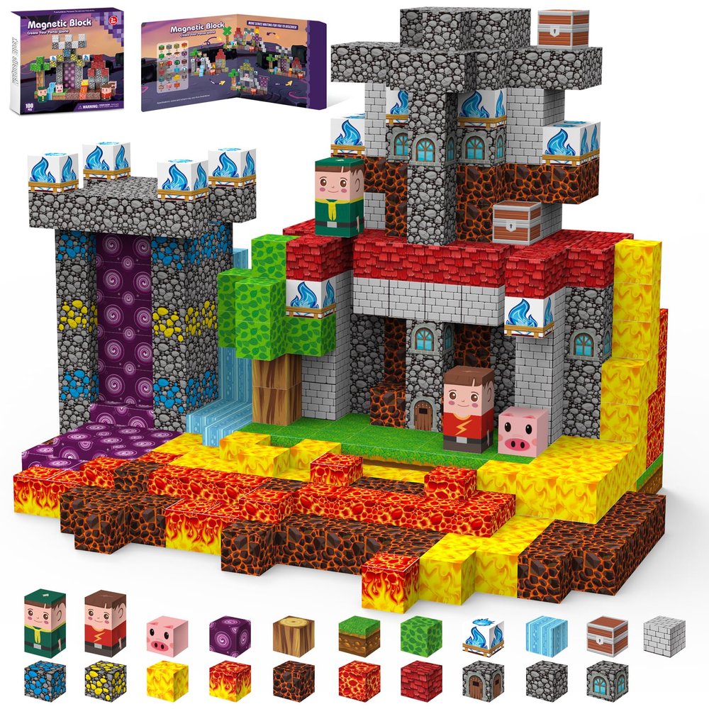 Gryxpox Magnetic Blocks, Magnetic Building Blocks 100pcs, Magnetic Blocks for Kids Ages 4-8, Magnetic Cubes STEM Sensory Toys for Ages 3+ Toddlers Boys & GirlsChristmas Birthday Party Kids Gifts