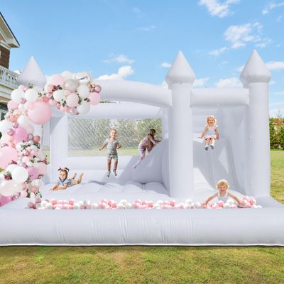15FT Inflatable White Bounce House for Kids Adult Commercial PVC Bounce House Castle with 950W UL Blower Bouncy Castles for Party Wedding Backyard 15x15x10FT