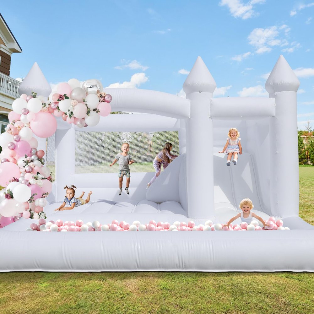 15FT Inflatable White Bounce House for Kids Adult Commercial PVC Bounce House Castle with 950W UL Blower Bouncy Castles for Party Wedding Backyard 15x15x10FT