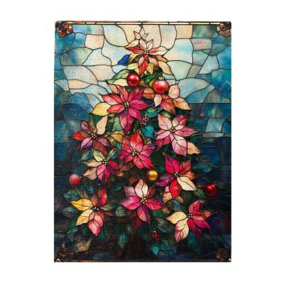 BEAROWL 500 Piece Adults Wooden Jigsaw Puzzle, Colorful Stained Glass Art,Colorful Christmas TreeChallenging Brain ExerciseGreat for Relaxation and Display for Puzzle Enthusiast