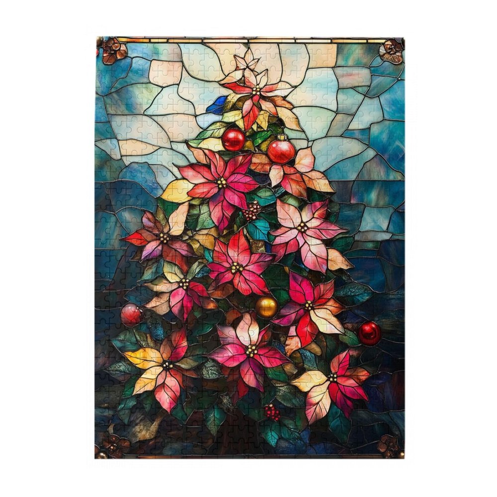 BEAROWL 500 Piece Adults Wooden Jigsaw Puzzle, Colorful Stained Glass Art,Colorful Christmas TreeChallenging Brain ExerciseGreat for Relaxation and Display for Puzzle Enthusiast