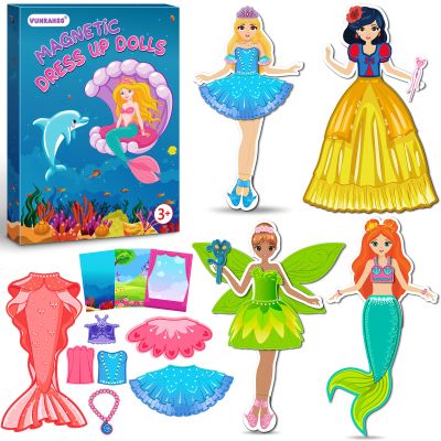 Magnetic Dress Up Dolls Girls Toys Princess Mermaid Fairy Ballerina Fridge Magnets Puzzles Toddlers 3-5 Pretend Play Car Road Trip Airplane Travel Games Activity Birthday Gift 3 4 5 6 7 8 Gilr Boy