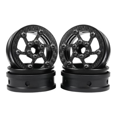 2.2 beadlock Wheels 4PCS Carbon Fiber Wheel Rims for 1/10 RC Crawler Cheater Rigs Capra SCX10 Pro TF2 Element Enduro TRX4 Upgrade Parts (D)