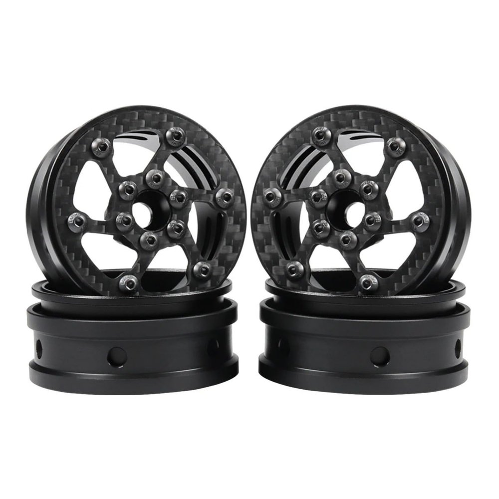 2.2 beadlock Wheels 4PCS Carbon Fiber Wheel Rims for 1/10 RC Crawler Cheater Rigs Capra SCX10 Pro TF2 Element Enduro TRX4 Upgrade Parts (D)