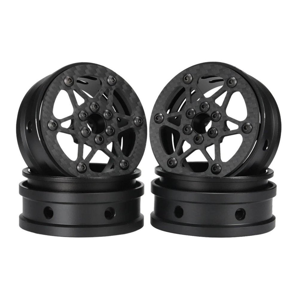 2.2 beadlock Wheels 4PCS Carbon Fiber Wheel Rims for 1/10 RC Crawler Cheater Rigs Capra SCX10 Pro TF2 Element Enduro TRX4 Upgrade Parts (A)