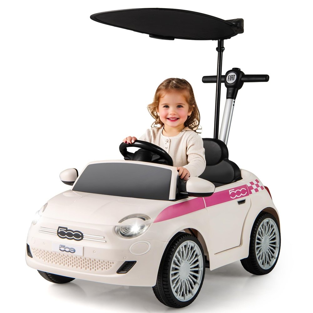 Licensed Fiat 500 Ride on Push Car by INFANS, 3 in 1 Baby Stroller Sliding Walking Car with Retractable Footrest, Parent Control Handle, Horn, Foot-to-Floor Toys for Kids Toddlers 18 Month+ (White)
