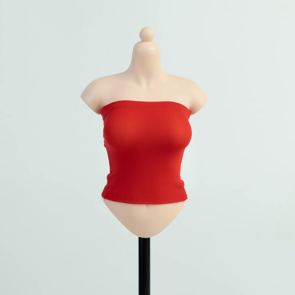 1/6 Scale Female Clothes, Strapless Underwear Vest for 12-inches Action Figure Body Doll, Female Figure Camisole Clothing 1/6 Girl Doll Sleeveless Inner Undershirt (red, Long)