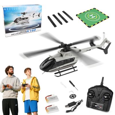 Aetheria WL-K160 RC Helicopter with Gyro & Altitude Hold, 2.4G 4CH 4-Propeller Flybarless EC-145 Remote Control Military Aircraft Model for Adults - RTF Version