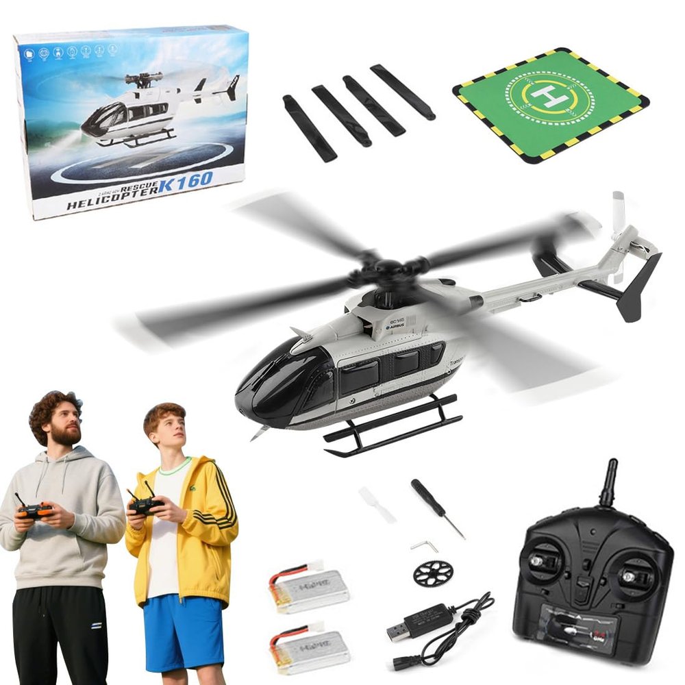 Aetheria WL-K160 RC Helicopter with Gyro & Altitude Hold, 2.4G 4CH 4-Propeller Flybarless EC-145 Remote Control Military Aircraft Model for Adults - RTF Version