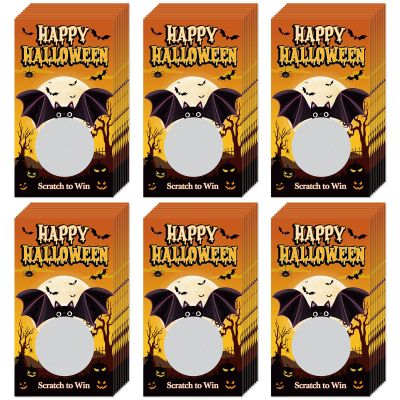 60 Pieces Halloween Scratch Off Cards Stickers Happy Halloween Party Game Funny Bat DIY Blank Gift Certificate for Festive Raffle Ticket 3.5 x 2 inch Holiday Classroom Family Activities Games Supplies