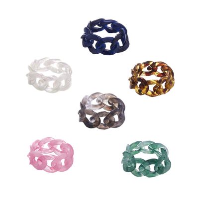 ORFOFE 6Pcs Creative Chain Shaped Resin Rings Unique Finger Jewelry Decor Jelly Color Rings for Daily Wear Festivals and Parties
