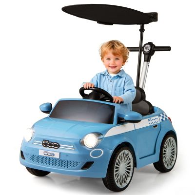 Licensed Fiat 500 Ride on Push Car by INFANS, 3 in 1 Baby Stroller Sliding Walking Car with Retractable Footrest, Parent Control Handle, Horn, Foot-to-Floor Toys for Kids Toddlers 18 Month+ (Blue)