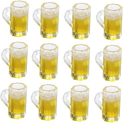 12Pcs Miniature Beer Cups for Dollhouse, Realistic Looking Beer Practical Processed Party Accessories Model House Mug Accessory Decoration Glasses Tiny Home Decoration