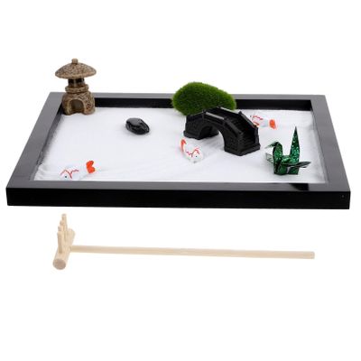 KOMBIUDA Miniature Zen Garden Sand Table Kit for Home and Hotel Decoration Desktop Meditation Landscape with Sand Rakes Rocks and Accessories