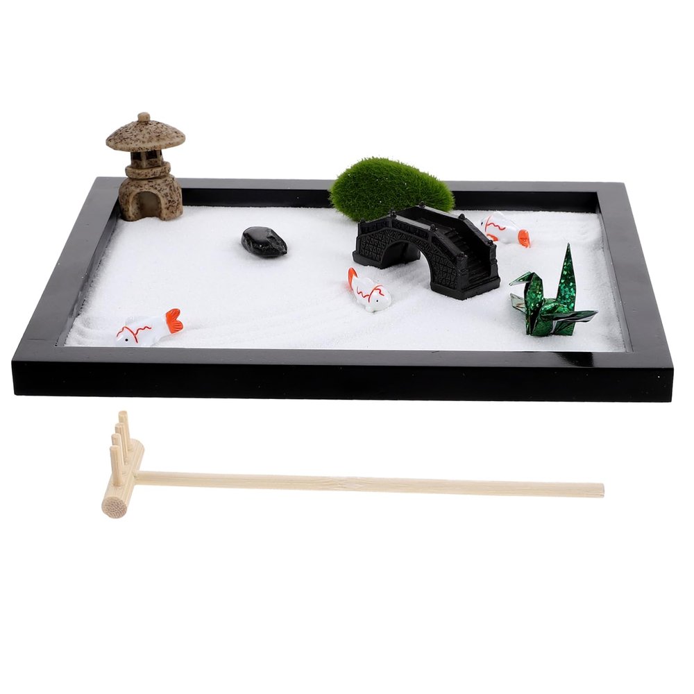 KOMBIUDA Miniature Zen Garden Sand Table Kit for Home and Hotel Decoration Desktop Meditation Landscape with Sand Rakes Rocks and Accessories