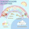 5FT Large Pastel Rainbow Wooden Activity Wall Panel for Toddler Educational Montessori Toy for Kids Interactive Sensory Toys Sensory Activity Busy Board Daycare Learning Center Toddler Room Decor view 3