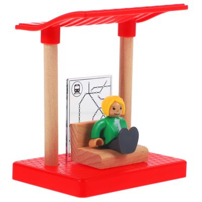 MOLUCKFU DIY Boys and Girls Model Wooden Toy Train Accessory Boy Girl Station Platform Model Pretend Train Station Platform Toy Random Style