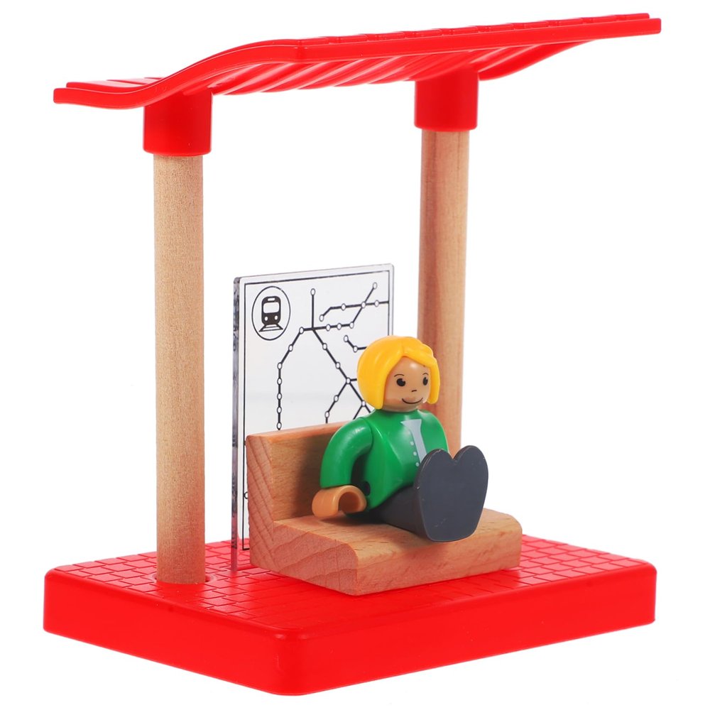 MOLUCKFU DIY Boys and Girls Model Wooden Toy Train Accessory Boy Girl Station Platform Model Pretend Train Station Platform Toy Random Style