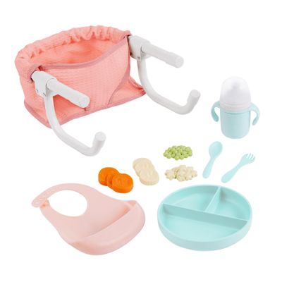 LullaBaby - Doll Clip On Table Seat - 14-inch Baby Doll Accessories - Bib & Pretend Food - Imaginative Play - Toy for Kids 2 Years +