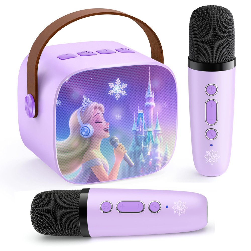Kids Karaoke Machine for Kids Frozen Toys for Girl Gift, Mini Karaoke Machine With 2 Wireless Microphones Ages 3,4,5,6,7,8,9,10,11,12+ Year, Microphone for Kids Christmas or Birthday Toy Gift (Purple)