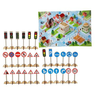 Abaodam 1Set Creative Traffic Sign Simulation Roadblock Signs for Educational Cognitive Play Imaginative Role Play Symbol Recognition Wooden Traffic