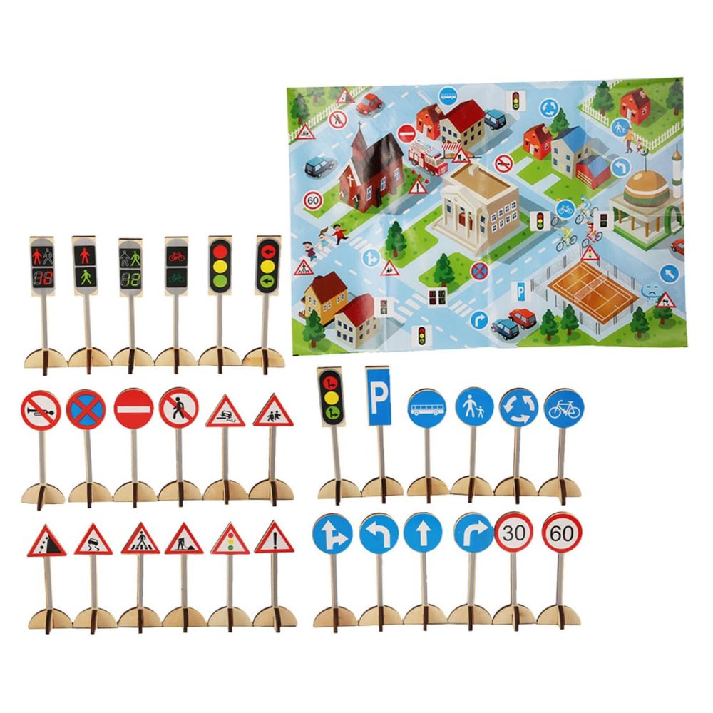 Abaodam 1Set Creative Traffic Sign Simulation Roadblock Signs for Educational Cognitive Play Imaginative Role Play Symbol Recognition Wooden Traffic