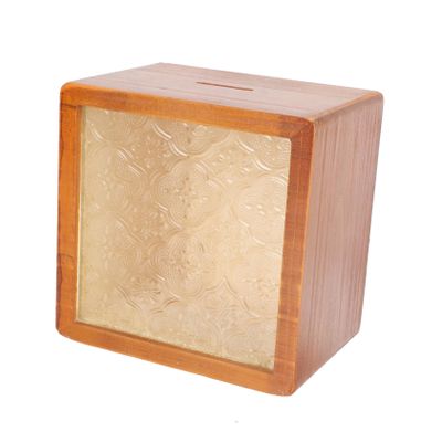Abaodam European Style Wooden Coin Storage Box Embossed Glass Lid Decorative Money Pot for Boys and Girls and Adults for Home Decor and Saving