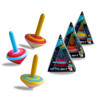 Lattooland Wooden Set of 3 Spinning Tops for Kids | Multicolor & Child-Safe Montessori | Educational Kindergarten Toys | Classic Lattoos | Flip Tops Gyroscope for Toddlers | Birthday Return Gift | 3+