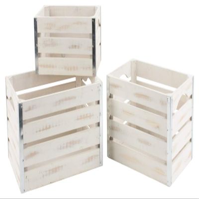 8116-S3 Medium Whitewash Wood Crates, Set of 3