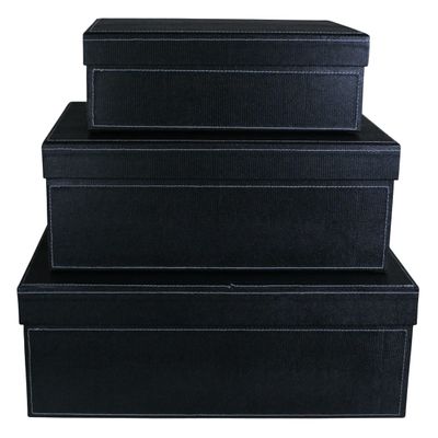 7125-BLK Rectangular Stacking Boxes with Lids Black - Set of 3