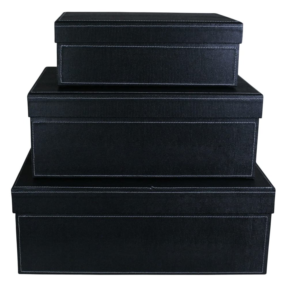 7125-BLK Rectangular Stacking Boxes with Lids Black - Set of 3