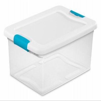 15 Quart Latch Storage Box - White Lid & Blue Latches - 12 Pack