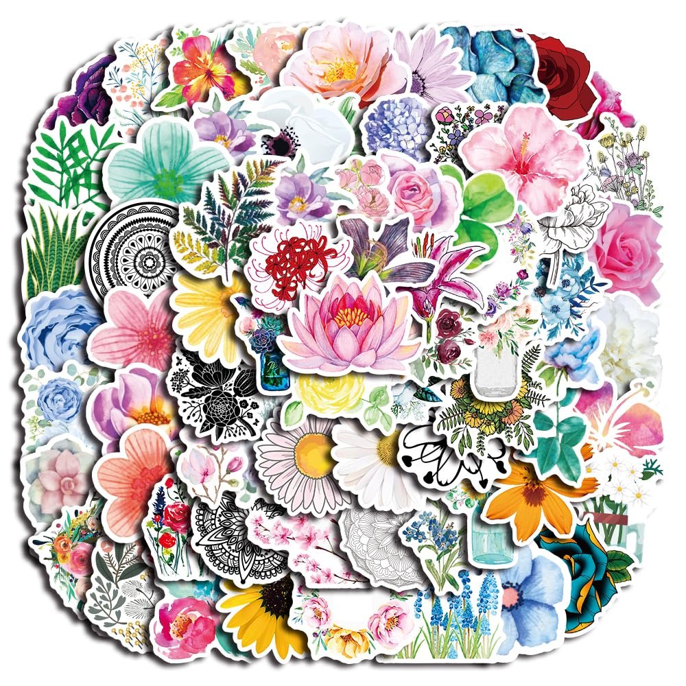 100pcs Cute Flower Stickers Waterproof Vinyl Stickers Flower Stickers for Notebooks Diaries Greeting Cards Notebooks Gift Decorations Water Bottles DIY Crafts
