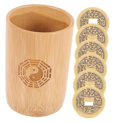 CHICAMPERA 1Set Chinese Divination Tool with Copper Coins Fortune Telling Supplies for Family Gatherings Vintage Style Divination Game Prop Bucket for Home and Temple