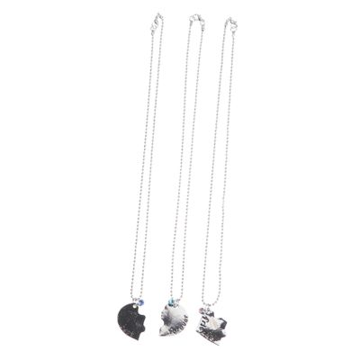 WRITWAA 3 Piece Creative Jigsaw Heart Necklace Alloy Pendant for Friends