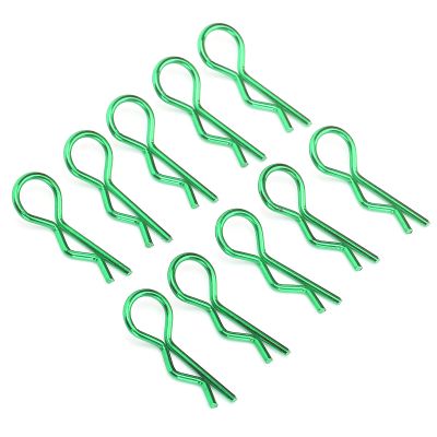 Dioche RC Car Shell Clips Gold for 1/5 1/6 /8 /10 - 10Pcs R Shape Metal Body Clips Pins Secure RC Shell with Easy Installation and Stable Color (Green)