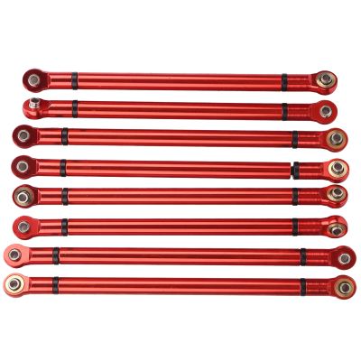 Dioche Upgrade Metal Pull Rod Kit for Axial SCX10 1/10 Simulation Crawler Car, 8PCS Aluminum Alloy Link Rod Parts, Red Color, Easy Install, Lightweight Design (Red)
