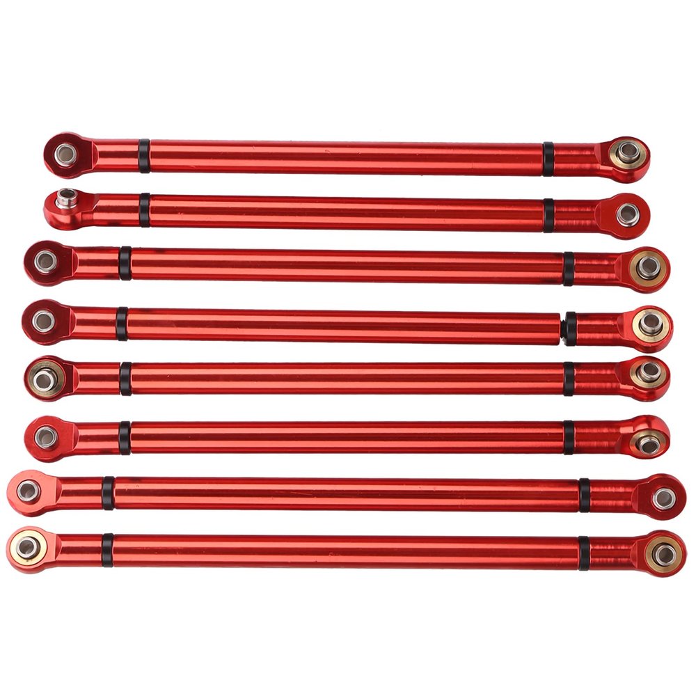 Dioche Upgrade Metal Pull Rod Kit for Axial SCX10 1/10 Simulation Crawler Car, 8PCS Aluminum Alloy Link Rod Parts, Red Color, Easy Install, Lightweight Design (Red)