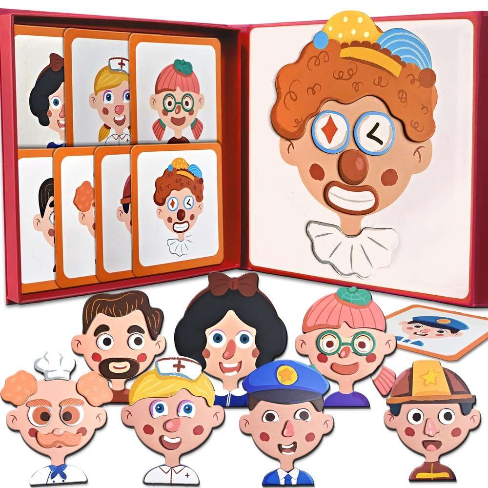 Flamax 53 Pc Magnetic Face Toy for Kids, Faces Dress Up Magnet Puzzles Game for Creativity and Motor Skills with Metal Board & Portable Box, Magnetic Face Toy for Kids, Magnet Puzzles