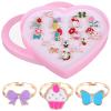 FUNNETOYU 24 Pcs Adjustable Girls Cartoon Finger Rings Set with Storage Case Lovely Kids Jewelry Dress-Up and Play view 1