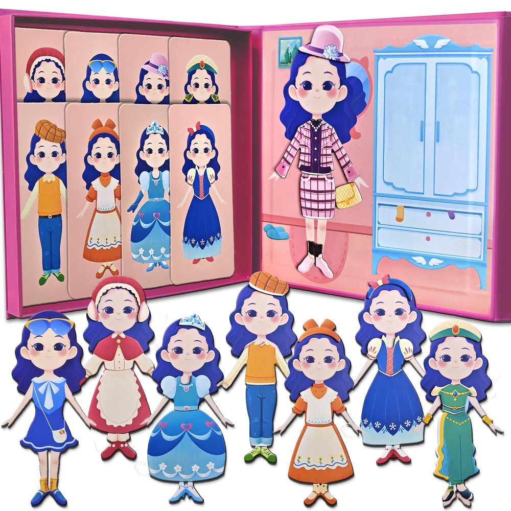 Flamax 8 Outfits Magnetic Dress Up Dolls for Girls, Magnet Dress-Up Doll Pretend Play Set Includes 42 Pieces, Magnetic Dress Up Dolls for Girls, Dress-Up Doll