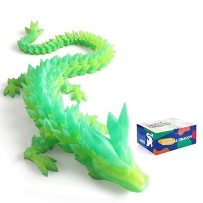 24" Large 3D Printed Dragon - Huge Articulated Crystal Dragon Fidget Toy, Giant Flexible 3D Dragon Figure, Birthday Gift for Boys Girls Kids & Collectors, Home Office Executive Desk Decor