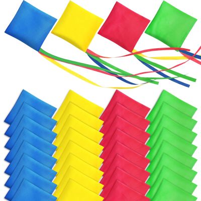 Foilswirl 36 Pieces 5" x 5" Nylon Bean Bags for Tossing Small Colorful Cornhole Bean Bags Bulk for Kids Hand Tossing Family Game for Cornhole Party Supplies(Bright Color,Ribbon Style)