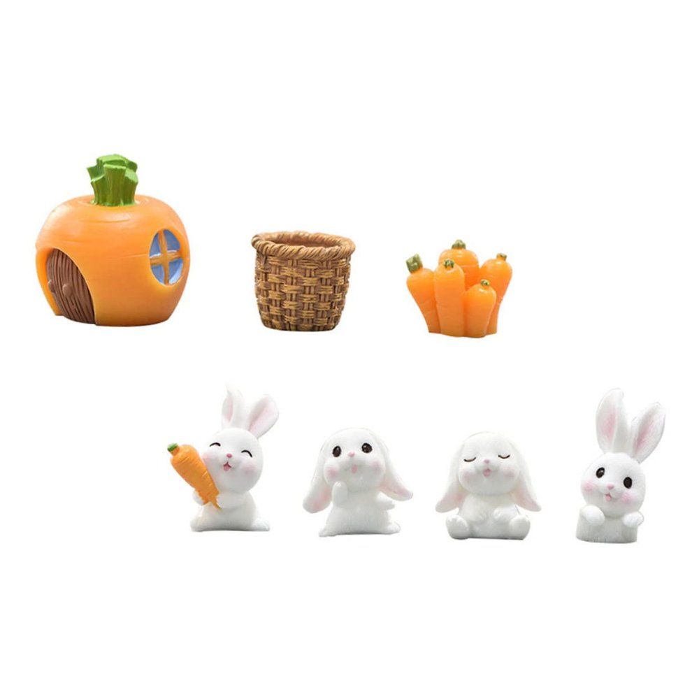 BCOATH 7pcs Cute Rabbit Carrot Adornment Resin Craft Mini Scene Rabbit Model for Home Decoration